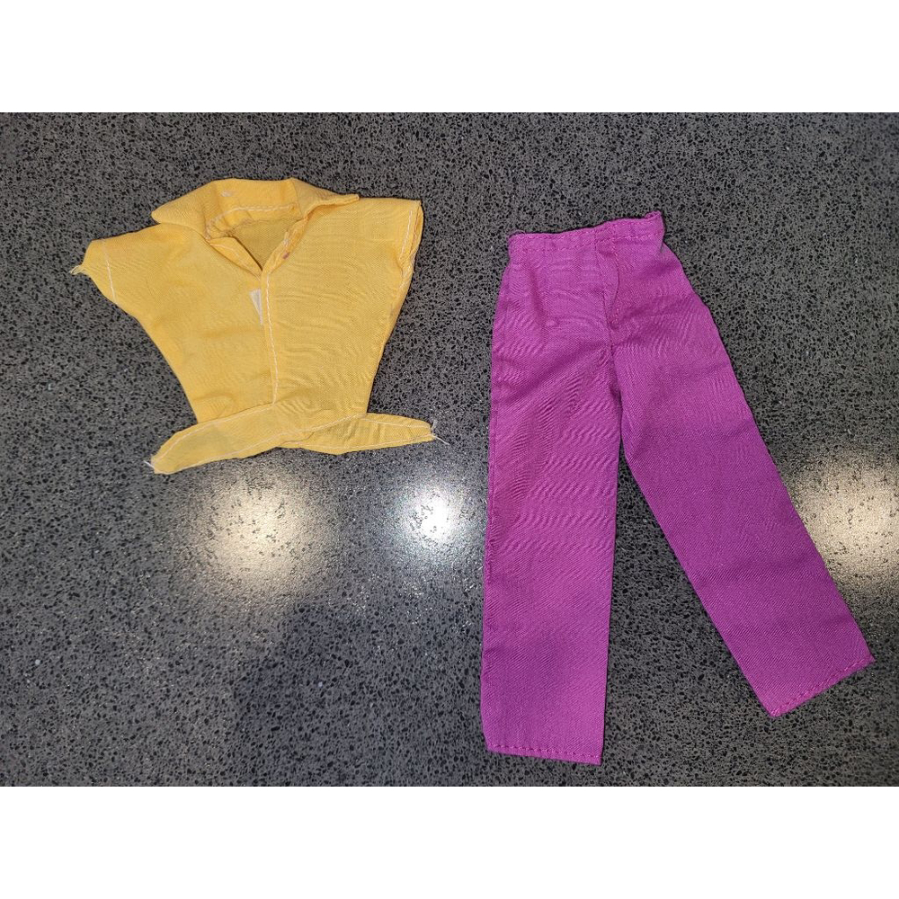 Vintage Ken Doll Clothes Yellow Tie Front Shirt Purple Pants 1980s Mattel